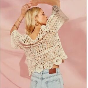 COPY - Artesia Cotton Crochet Bell Sleeve Top